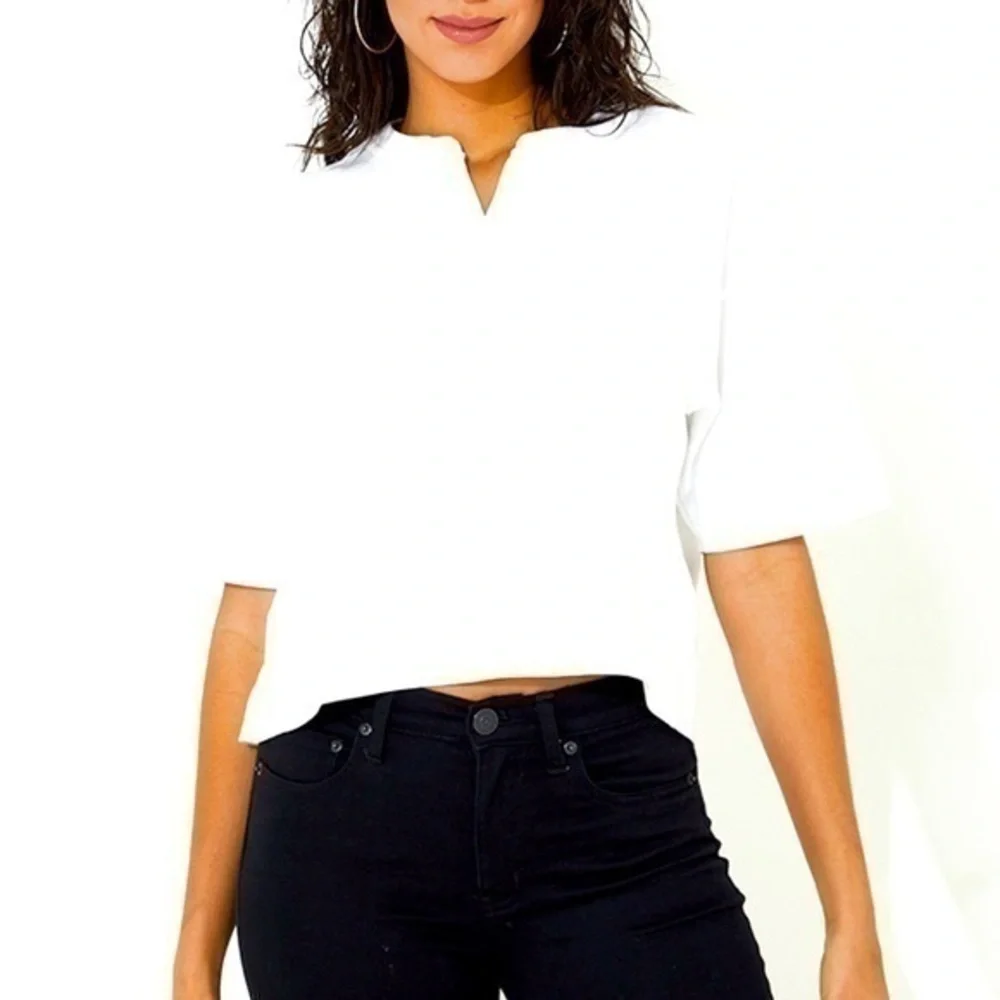 Habitual crop top t-shirt raw edges in white v neck size 14 - Picture 1 of 7